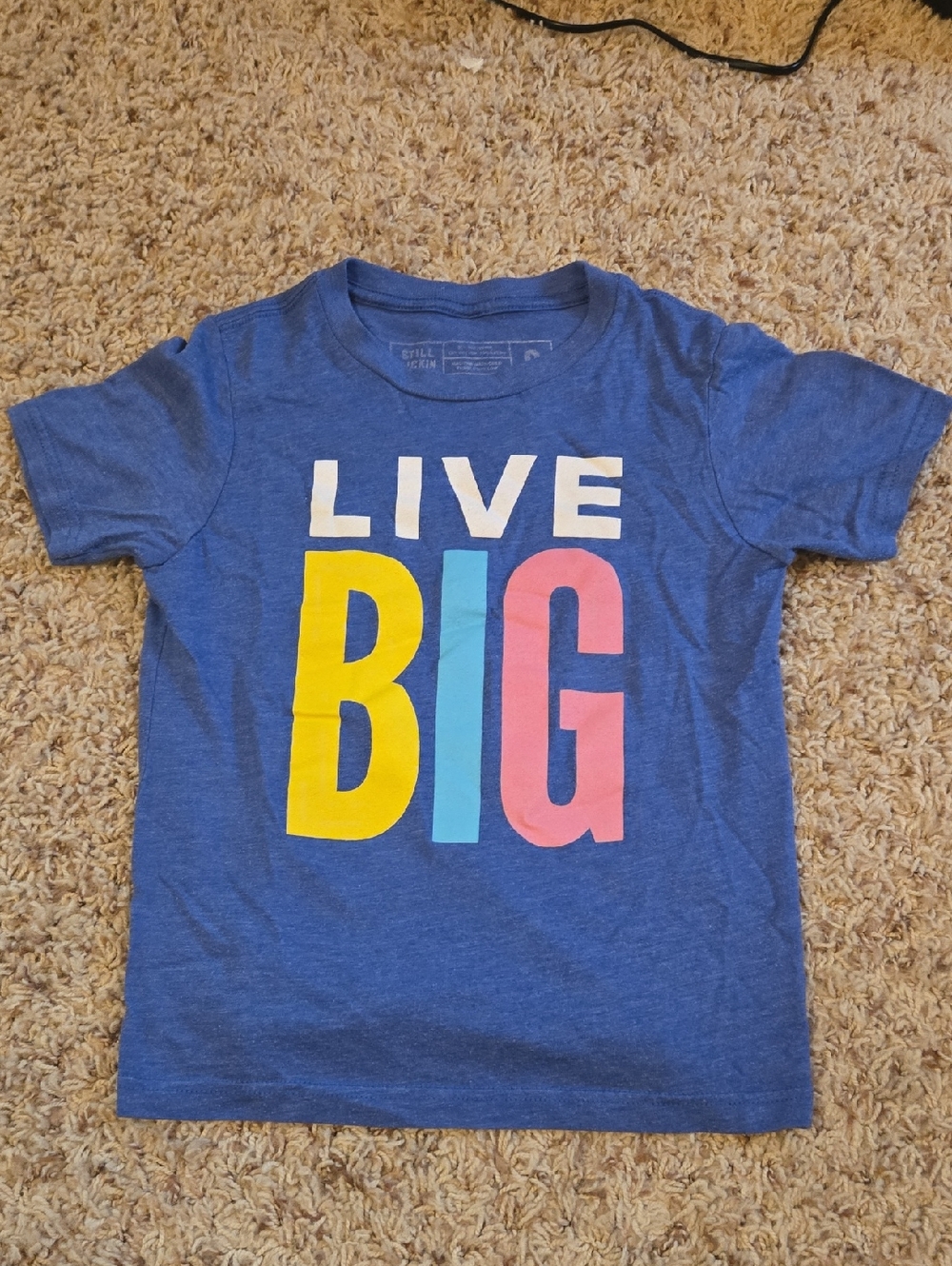 Live Big Graphic Tee - Blue with Yellow, Teal & Pink Lettering